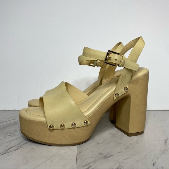 Franco Sarto Wally Yellow Leather Platform Heeled Sandal 9M - Picture 14 of 14